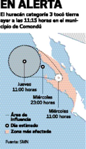Paul pega a Baja California; desalojan a 500 pobladores