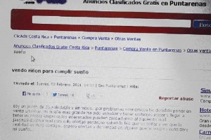 Captura de pantalla de una p�gina de avisos de Costa Rica