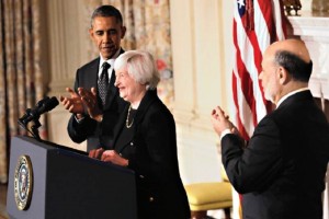 Janet Yellen, "paloma" contra el desempleo Barack Obama y Ben Bernanke, titular saliente de la Fed, aplauden a Janet Yellen, nominada a la dir