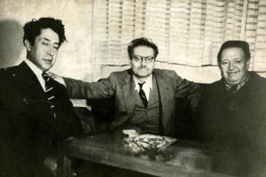 Jos Clemente Orozco acompaado de sus contemporneos David Alfaro Siqueiros (izq.) y Diego Rivera (