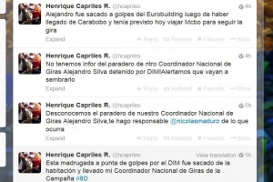 Capriles denunci� mediante su cuenta de twitter la desaparici�n de uno de susu colaboradores e hizo 