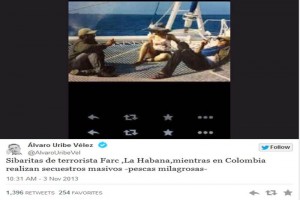 Admite FARC veracidad de foto de sus voceros en yate en Cuba En la imagen difundida este domingo va Twitter por el ex presidente lvaro Uribe Vlez, los jefes d