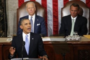 El presidente de Estados Unidos, Barack Obama a su arribo al Congreso donde da un mensaje a la naci