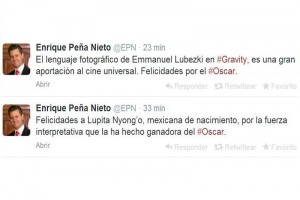El presidente Enrique Pea Nieto reconoci el logro de la actriz Lupita Nyong'o y del fotgrafo Emma