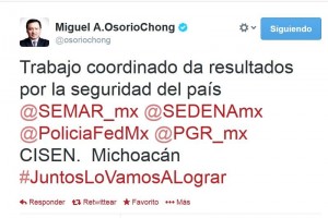 El secretario de Gobernacin, Miguel ngel Osorio Chong, destac en Twitter la captura y muerte del 