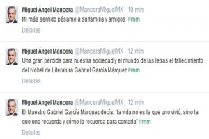 El jefe de Gobierno capitalino, Miguel ngel Mancera lament la muerte del escritor colombiano, Gabr