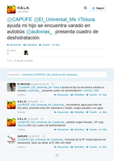 El usuario @GuzHell solicitaba agua para el ni�o, que sufr�a una infecci�n estomacal