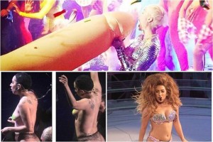 Desnudos y sexo, los shows de Gaga y Cyrus