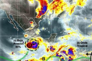 El sistema de baja presi�n localizado en el Oc�ano Pac�fico aument� a 90% su potencial cicl�nico