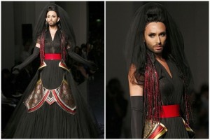 GALA. La nueva diva de la cancin europea flot sobre la pasarela como una novia encantadora en negro, oro