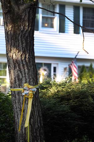Un listn amarillo fue atado en un rbol ubicado afuera de la casa de James 'Jim' Foley