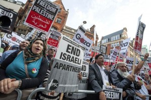 Manifestantes corean consignas durante una protesta contra la ofensiva israel sobre la Franja de Ga