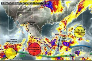 Mapa difundido por Conagua que muestra la formacin de un nuevo sistema frente a Guerrero