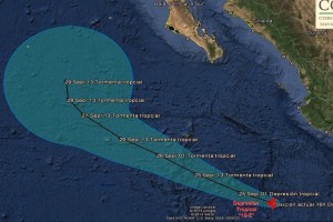 El fen�meno meteorol�gico se localiz� a las 16:00 horas a 510 kil�metros al sur-suroeste de Manzanil