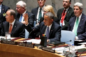 El presidente Barack Obama habla durante un almuerzo ofrecido por el Secretario General de la ONU Ba