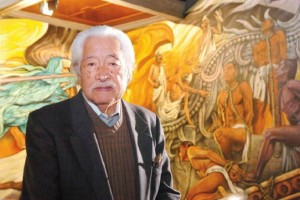 El muralista Luis Nishizawa durante la inauguracin, en 2008, de su mural 