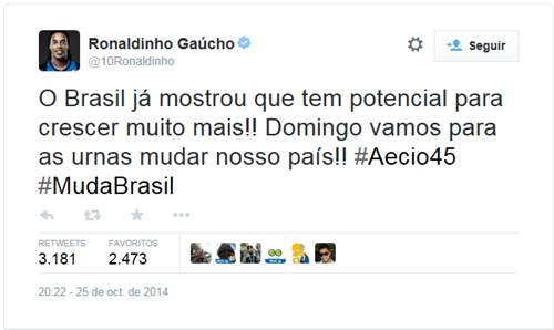 Ronaldinho Gacho en est segunda vuelta apoya al opositor Neves