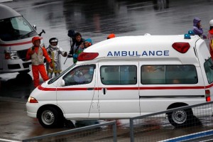 La ambulancia inmediatamente entr despus del accidente de Bianchi