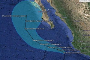 El fenmeno climtico se ubica a 340 kilmetros al oeste-suroeste de Manzanillo, Colima, y a 545 kil