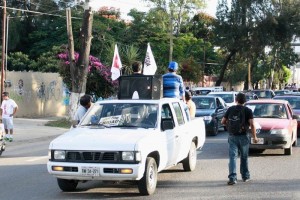 En la marcha que inici en el monumento a Jurez, en Trinidad de Viguera, en la salida hacia Puebla 