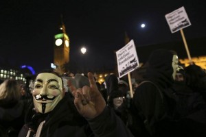 Los 4 mil manifestantes de Anonymous, segn las cifras que ofreci a Efe la polica britnica, recla