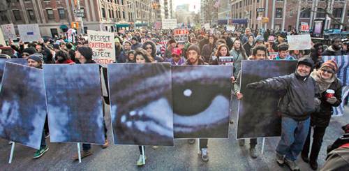 Una de las marchas ms nutridas en las protestas ayer fue la de Nueva York, donde hace unas semanas 