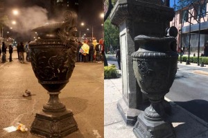 Por la noche, cuando los maestros fueron desalojados y levantaron las carpas y casas de campa�a que 