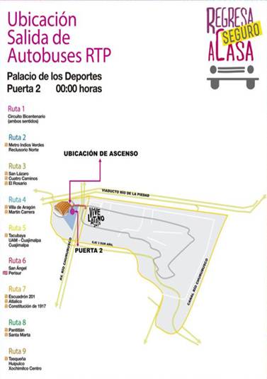 Los autobuses podrn ser abordados desde las 12:00 de la noche a las 2 de la madrugada en las puerta