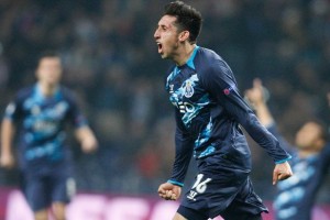 H�ctor Herrera celebra un gol en la Champions League