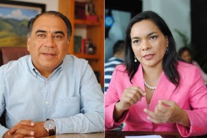 H�ctor Astudillo (izq) candidato del PRI y Beatriz Mojica (izq) candidata del PRD, ambos por el gobi