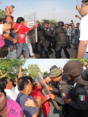 A empujones integrantes del 'Viacrucis del Migrante' rompieron el reten instalado por integrantes d