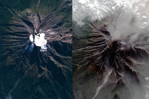 NASA y FACh divulgan imgenes satelitales del volcn Calbuco Las imgenes de la Fuerza Area chilena muestran una toma cerrada del macizo y su crter antes y des