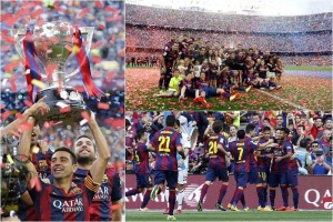 Xavi hizo los honores en levantar el trofeo ante la afici�n del Camp Nou; Messi marc� doblete.