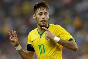 Neymar celebra un gol con la camiseta de su selecci�n 