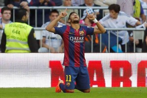 Neymar festeja un gol con el cuadro catal�n en la Liga de Espa�a