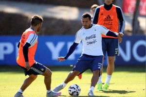 El delantero argentino durante el entrenamiento de este martes