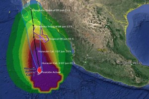 Trayectoria del meteoro proyectada por la Comisi�n Nacional del Agua